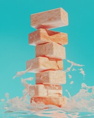Poster - Reach As High As You Can Day Minimalist Risk Balance Strategy with Wooden Blocks on Vibrant Teal - Entrepreneurial Resilience and Strategic Growth Visualization for Modern Business Innovation