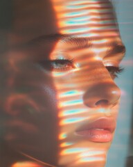 Aufkleber - Iridescent Digital Wellness Holographic Light Projection Portrait Revealing Mindful Aesthetic for Gen Z Creative Expression and Emotional Resilience