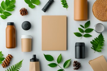 Poster - Carefully curated flat lay composition featuring a selection of storage containers in various materials and styles including cardboard wicker and metal