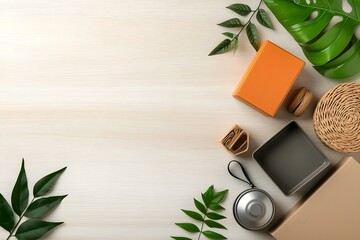 Poster - Carefully curated flat lay showcasing a variety of storage solutions from rustic cardboard crates to chic wicker bins and minimalist metal containers