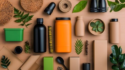 Poster - Carefully curated flat lay showcasing an assortment of stylish storage containers in a variety of materials such as cardboard wicker and metal