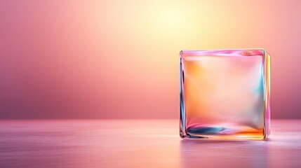 Poster - A uniquely shaped glass block exhibits vibrant color reflections against a softly illuminated background, inspiring creativity and artistic expression in contemporary art.