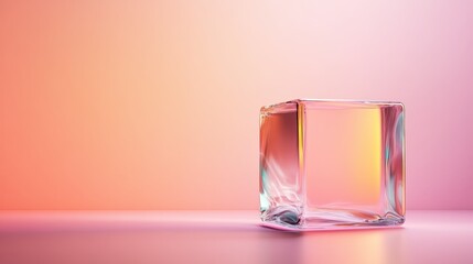 Poster - A pristine, transparent block positioned against a softly colored background, emphasizing simplicity, clarity, and the interplay between light and form in artistic expression.