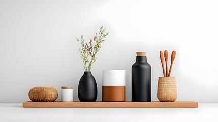 Poster - Carefully curated selection of cardboard wicker and metal storage containers arranged in a flat lay composition