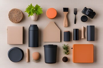 Poster - Curated flat lay presentation of an assortment of storage containers in various materials and styles  such as cardboard  wicker  and metal