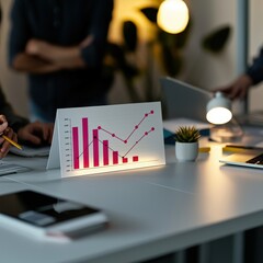 Poster - Professional working on a laptop analyzing dynamic line graph showcasing trends in a modern office environment