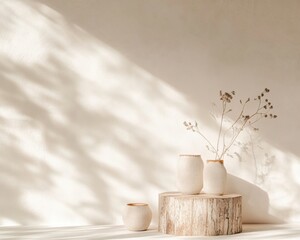 Poster - Serene Wabi-Sabi Minimalism Handcrafted Ceramic Vessels on Reclaimed Wood - Contemporary Organic Design for Mindful Living Spaces