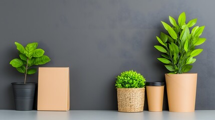 Poster - Diverse storage options including cardboard and wicker containers metal baskets and light wooden surfaces creating a tidy and visually appealing living space with a natural earthy aesthetic