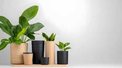 Poster - Diverse storage options including cardboard wicker and metal baskets on a light wooden surface create a tidy and visually appealing living space with a modern minimalist and eco friendly aesthetic