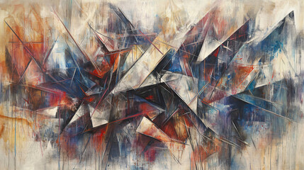 Aufkleber - a colorful painting showcasing a balance of chaotic lines and overlapping geometric shapes in a vibr