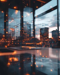 Poster - Immersive Digital Transformation Futuristic Corporate Skyline Reflection with AI-Powered Innovation, Capturing Next-Gen Business Intelligence Landscape