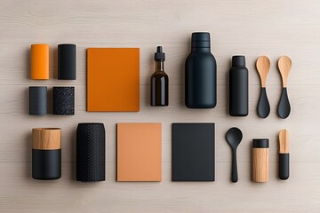 Poster - Expertly composed flat lay capturing a visually striking arrangement of storage containers in various materials and forms