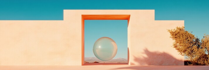 Fototapete - Minimalist Spatial Dynamics Spherical Innovation Framed in Pastel Architecture - Geometric Design Metaphor for Strategic Positioning and Creative Breakthrough