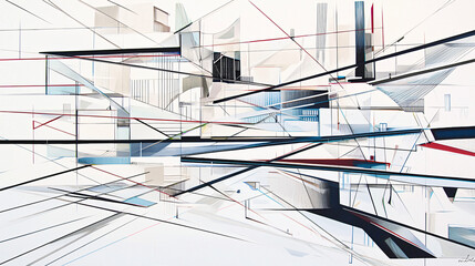Fototapete - a very abstracted artwork featuring a dynamic blend of lines and geometric shapes arranged in a capt