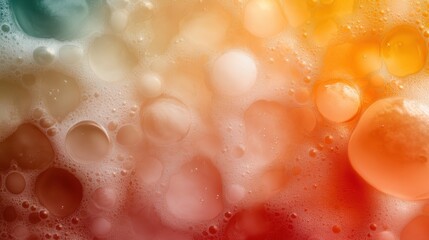 Poster - This image showcases vibrant colorful bubbles, combining shades of orange and teal against a soft gradient background, creating an intriguing abstract visual experience.