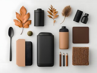 Poster - Flat Lay Showcasing an Assortment of Storage Containers in Diverse Materials and Forms Including Cardboard Wicker and Metal Pieces
