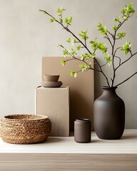Poster - Harmonious Storage Solutions A Meticulously Organized Tableau of Diverse Containers and Textures Showcasing the Aesthetic and Practical Harmony of Various Storage Options Rendered in a Warm
