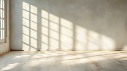 Poster - A serene room featuring soft natural light casting intricate shadows on a plain wall, creating a peaceful atmosphere perfect for relaxation or contemplation.