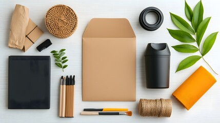 Poster - Meticulously arranged flat lay featuring an assortment of storage solutions in various materials like cardboard wicker and metal