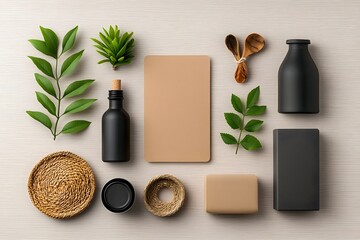 Poster - Meticulously curated flat lay arrangement highlighting an array of storage solutions in a variety of natural textures and earthy tones