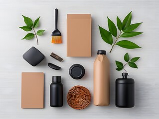 Poster - Minimalist flat lay arrangement showcasing a diverse collection of storage containers in various materials including cardboard wicker and metal designs