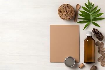 Poster - Minimalist flat lay composition highlighting diverse storage solutions in cardboard wicker and metal