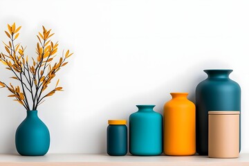 Poster - Neatly arranged collection of storage containers in different materials such as cardboard wicker and metal showcased on a light wooden surface