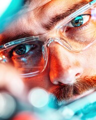 Poster - Augmented Vision Next-Gen Safety Tech for Industrial Precision - Immersive Close-Up of Professional Protective Eyewear in High-Performance Work Environment