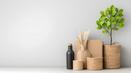 Poster - Neatly organized collection of diverse storage containers including cardboard crates woven wicker trays and galvanized metal bins