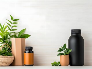Poster - Organized assortment of versatile storage solutions including cardboard wicker and metal containers precisely placed on a light wood background with soft even illumination and a clean