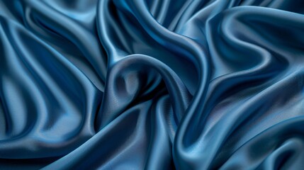 Poster - Soft folds in blue satin fabric catch the light creating a luxurious abstract background