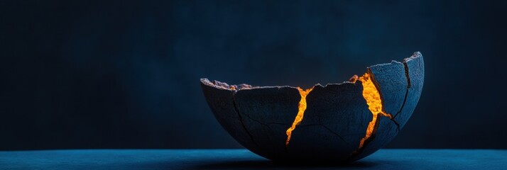 Aufkleber - Emerging Digital Metaphor Fractured Ceramic Vessel in Dark Blue Ambience - Innovative Design Visualization for Tech Disruption and Transformative Creative Narratives