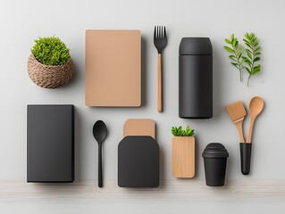 Poster - Organized flat lay of assorted storage containers showcasing a variety of materials and forms including cardboard wicker