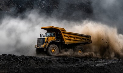 Poster - Industrial Resilience High-Performance Dump Truck Navigating Rugged Quarry Terrain - Next-Gen Infrastructure and Heavy Machinery Dynamics