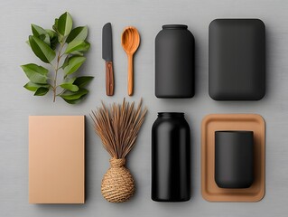 Poster - Organized flat lay showcasing an assortment of storage containers in cardboard wicker and metal materials