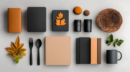 Poster - Overhead view showcasing a variety of sleek and functional storage containers organizers and displays on a light wooden table or floor  Muted tones clean lines