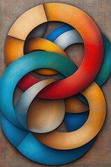 Poster - Colorful abstract composition featuring intertwined rings on a textured background