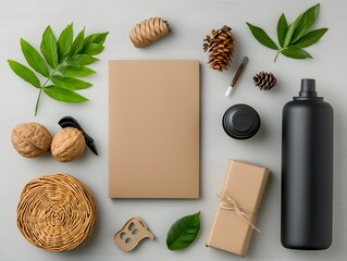 Poster - Stylish flat lay composition featuring a variety of storage containers made from different materials such as cardboard wicker and metal showcasing versatile home organization solutions with a clean