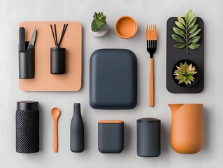 Poster - This organized flat lay image showcases a variety of storage containers in diverse shapes  textures  and materials such as cardboard  wicker  and metal