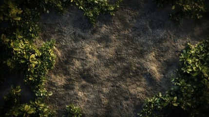 Poster - Overhead view of dark ground with lush green plants.