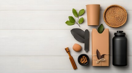Poster - Varied Home Storage Solutions Flat Lay Featuring an Assortment of Cardboard Wicker and Metal Containers in Different Shapes and Sizes