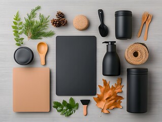 Poster - Visually Appealing Flat Lay Showcasing an Assortment of Storage Containers in Diverse Materials and Forms