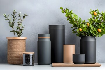Poster - Visually striking assortment of various storage containers including cardboard wicker and metal