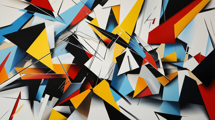 Poster - Colorful painting showcasing a fragmented composition with a variety of different colors and angular shapes in an expressive style.