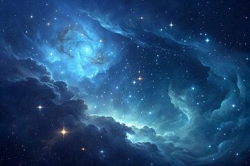 Wall Mural - Blue galaxy background.