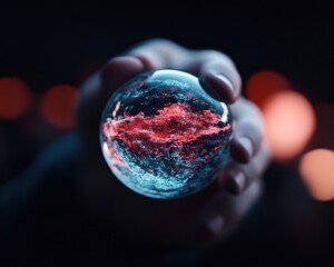 Aufkleber - Quantum Economic Visualization Immersive Global Market Dynamics in Holographic Glass Sphere - Cutting-Edge Predictive Analytics for Future Business Intelligence