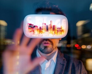 Fototapete - Future of Work Immersive AR City Navigation with Next-Gen Professional Insights - Transformative Digital Experience for Urban Innovators and Business Intelligence