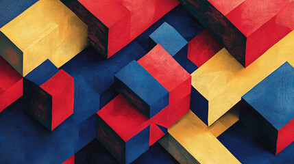 Poster - Colorful fragmented geometric abstract pattern layered with overlays creating a vivid and intricate visual experience for art enthusiasts.