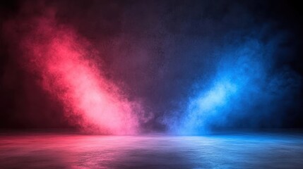 Poster - A mesmerizing swirl of vibrant smoke in red and blue tones unfolds across a subtle backdrop, creating an ethereal visual that evokes emotions and artistic inspiration.