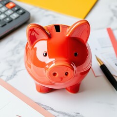 Poster - Minimalist Financial Wellness Vibrant Ceramic Piggy Bank Visualizing Modern Savings Strategy and Personal Economic Empowerment for Digital Generations